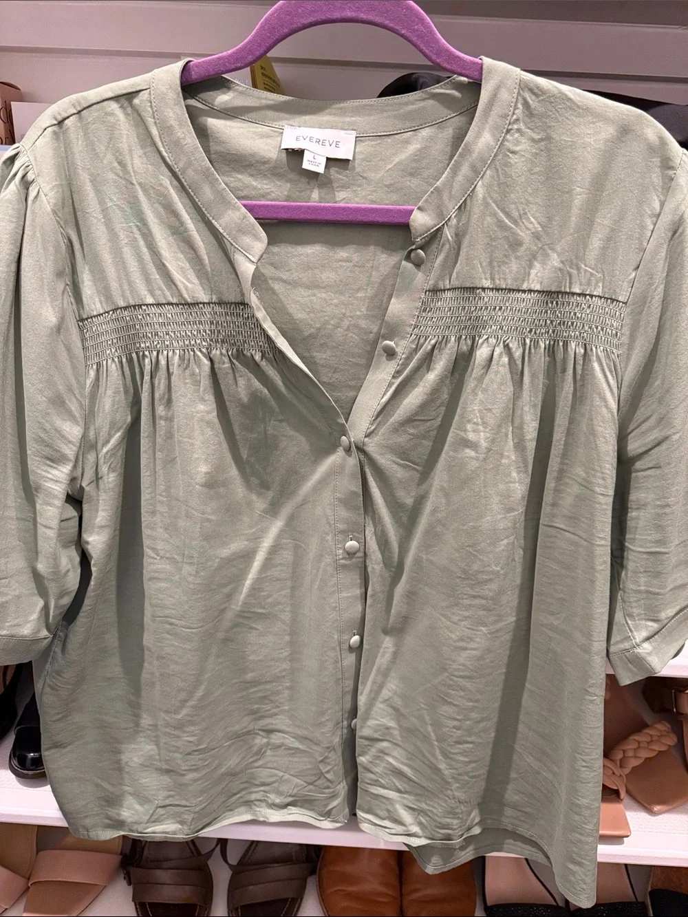 Evereve Sage Green Short Sleeve Button-Up Blouse